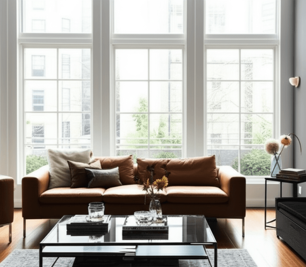 Beautiful living room with natural light streaming through new windows
